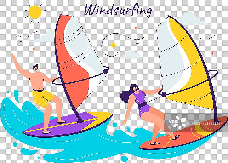 风帆冲浪，站在帆船上的人图片素材