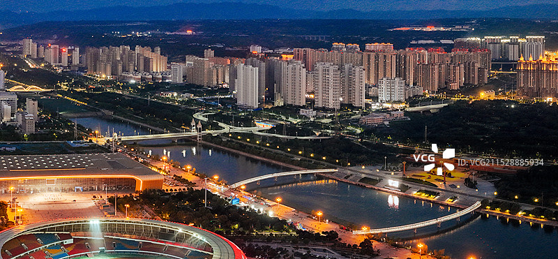 三门峡市 国际文博城 天鹅城 湖滨区 公路大桥 星河乐园 航拍图片素材