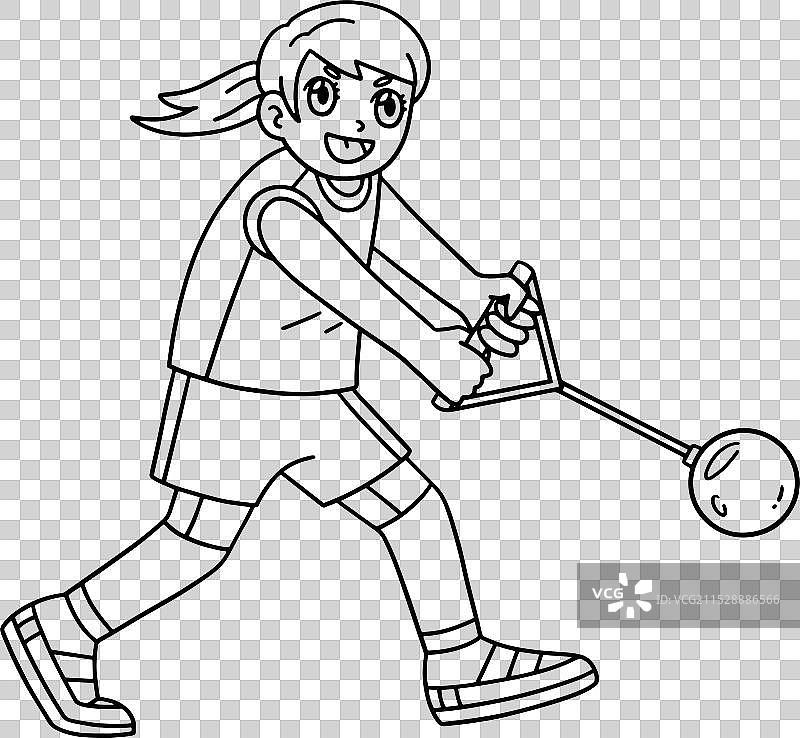 女子田径运动员在锤子投掷中独立展示图片素材