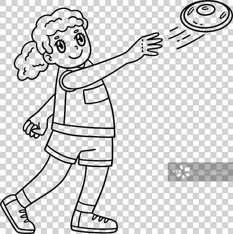 女子田径运动员独自投掷飞盘图片素材