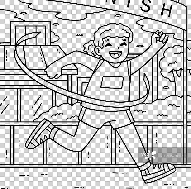 田径女子与彩色终点线图片素材