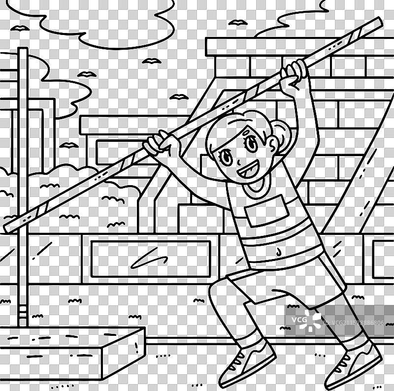 持杆跳的女性田径运动员与色彩装饰图片素材