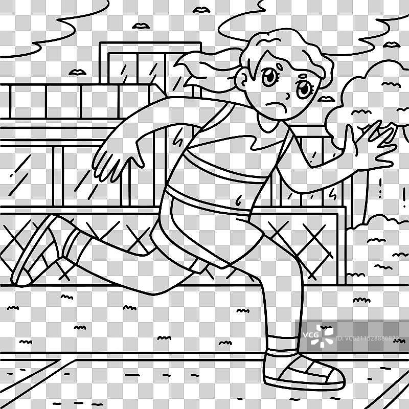 田径女运动员奔跑的涂色图图片素材