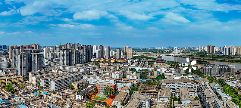 咸阳市 秦都区 清渭楼 渭滨公园 渭河 航拍 地标图片素材