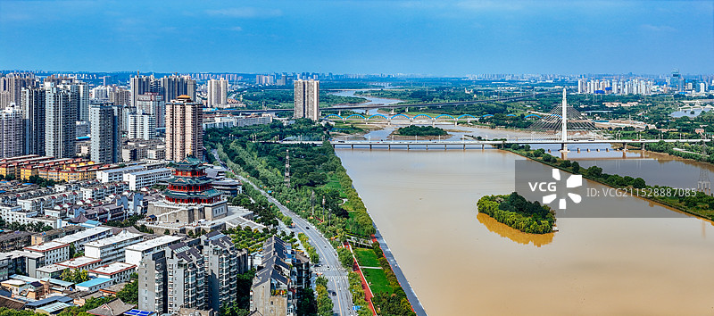 咸阳市 秦都区 清渭楼 渭滨公园 渭河 航拍 地标图片素材