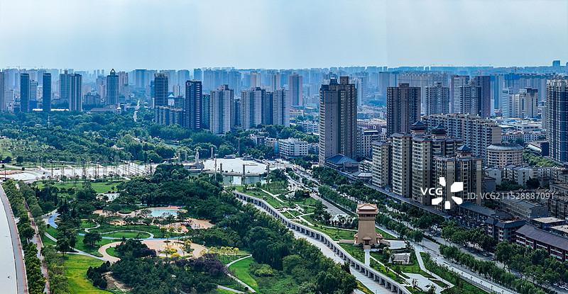 咸阳市 秦都区 清渭楼 渭滨公园 渭河 航拍 地标图片素材