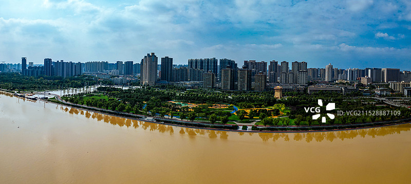 咸阳市 秦都区 清渭楼 渭滨公园 渭河 航拍 地标图片素材