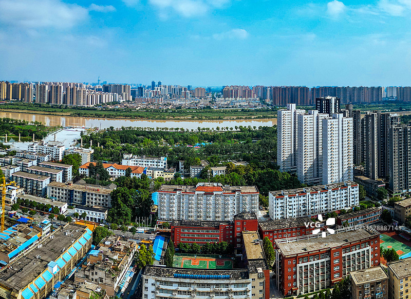 咸阳市 秦都区 清渭楼 渭滨公园 渭河 航拍 地标图片素材