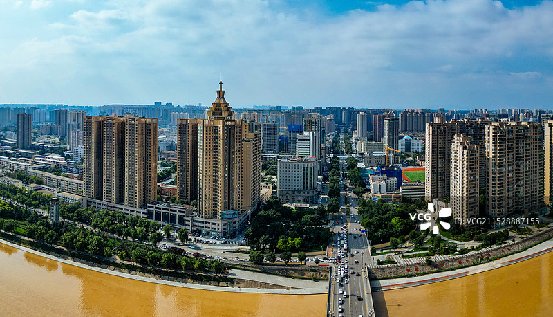 咸阳市 秦都区 清渭楼 渭滨公园 渭河 航拍 地标图片素材