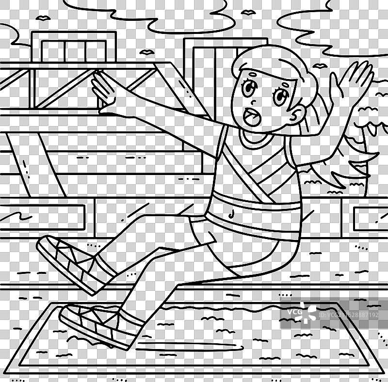 田径女子跳远落在沙坑上着色图片素材