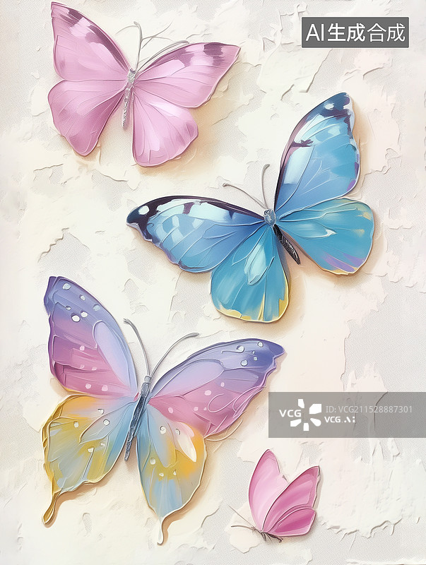 【AI数字艺术】油画肌理奶油风蝴蝶粉色蓝色手机壳图片素材