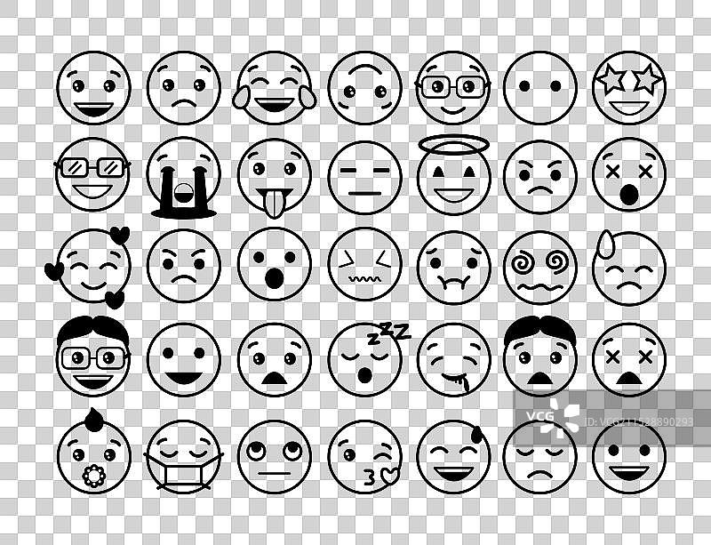 一组黑白线条表情符号图标图片素材