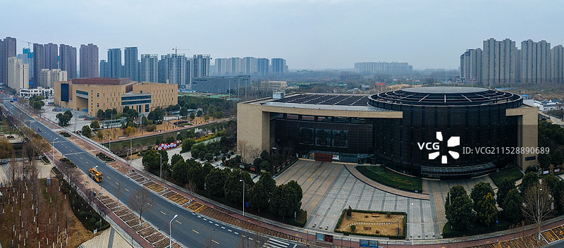 漯河 图书馆 城市展示 月湾湖   市民之家 长江路 航拍图片素材