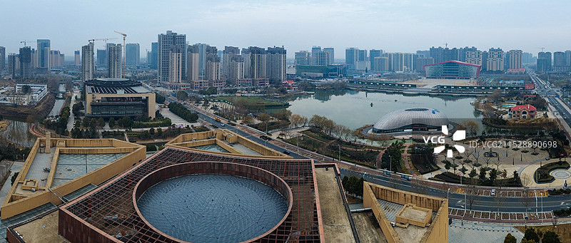 漯河 图书馆 城市展示 月湾湖   市民之家 长江路 航拍图片素材