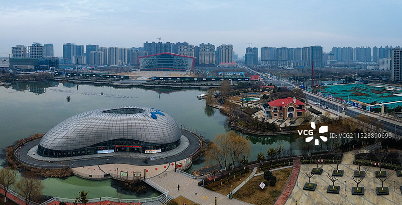 漯河 图书馆 城市展示 月湾湖   市民之家 长江路 航拍图片素材