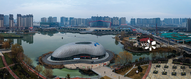 漯河 图书馆 城市展示 月湾湖   市民之家 长江路 航拍图片素材