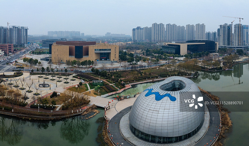 漯河 图书馆 城市展示 月湾湖   市民之家 长江路 航拍图片素材