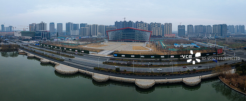 漯河 图书馆 城市展示 月湾湖   市民之家 长江路 航拍图片素材
