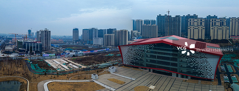 漯河 图书馆 城市展示 月湾湖   市民之家 长江路 航拍图片素材