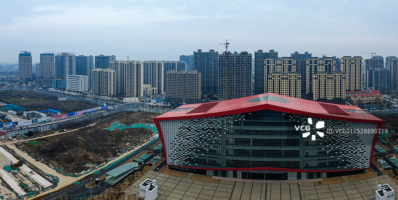 漯河 图书馆 城市展示 月湾湖   市民之家 长江路 航拍图片素材