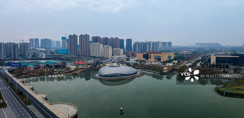 漯河 图书馆 城市展示 月湾湖   市民之家 长江路 航拍图片素材