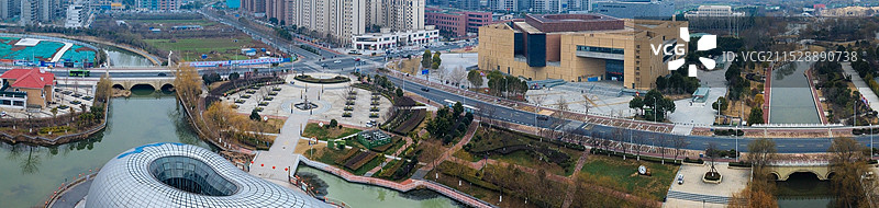 漯河 图书馆 城市展示 月湾湖   市民之家 长江路 航拍图片素材