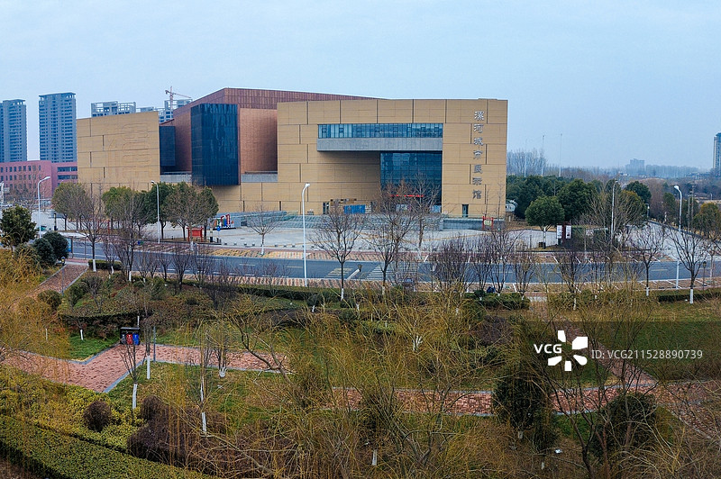 漯河 图书馆 城市展示 月湾湖   市民之家 长江路 航拍图片素材
