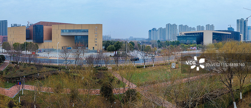 漯河 图书馆 城市展示 月湾湖   市民之家 长江路 航拍图片素材