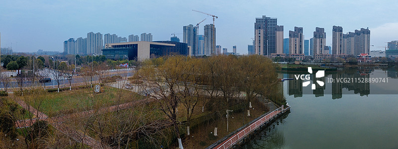 漯河 图书馆 城市展示 月湾湖   市民之家 长江路 航拍图片素材