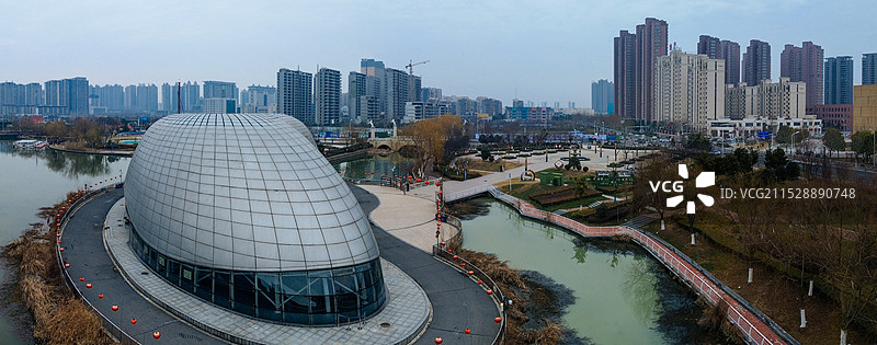 漯河 图书馆 城市展示 月湾湖   市民之家 长江路 航拍图片素材