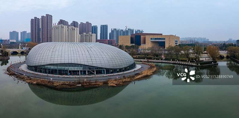 漯河 图书馆 城市展示 月湾湖   市民之家 长江路 航拍图片素材