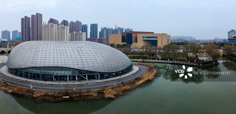 漯河 图书馆 城市展示 月湾湖   市民之家 长江路 航拍图片素材