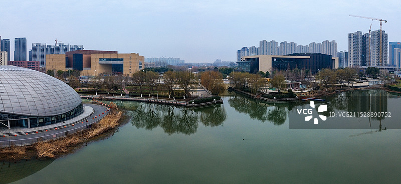 漯河 图书馆 城市展示 月湾湖   市民之家 长江路 航拍图片素材