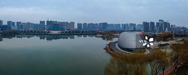 漯河 图书馆 城市展示 月湾湖   市民之家 长江路 航拍图片素材