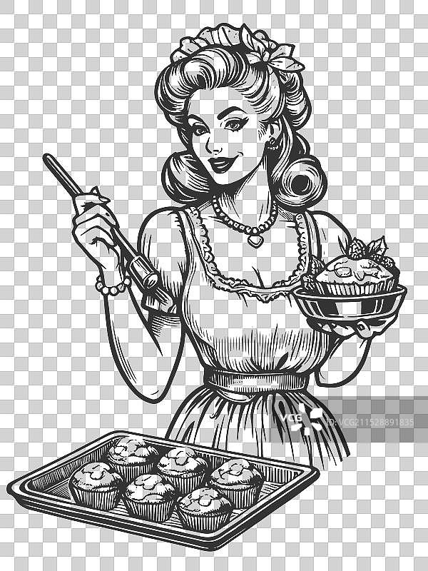 复古风格的女性刚出炉的松饼图片素材