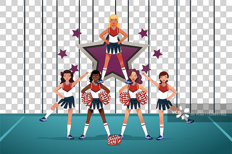 女孩们在啦啦队比赛中排成队形图片素材