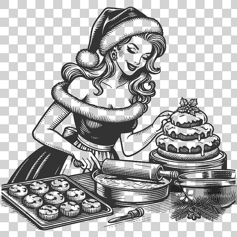 克劳斯夫人手持圣诞杯子蛋糕托盘图片素材