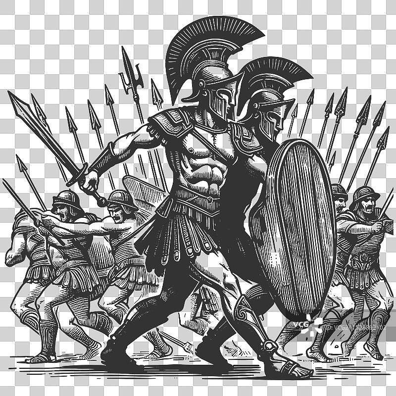 古代斯巴达战士在战斗中图片素材
