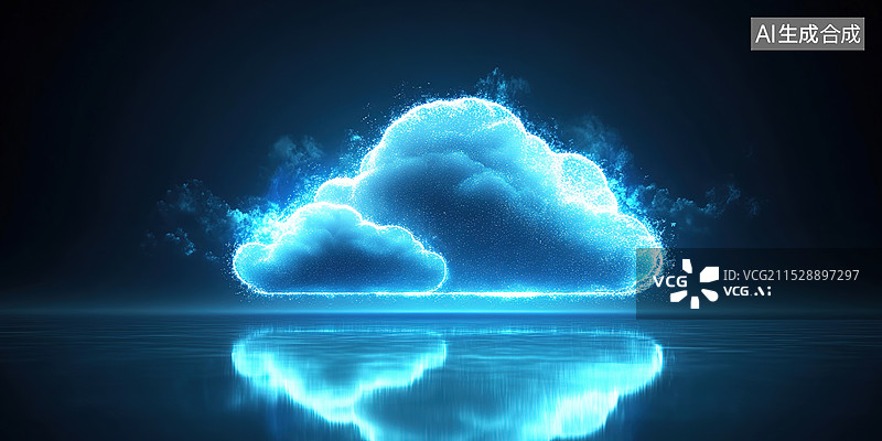 【AI数字艺术】柔软的蓝色三维渲染云朵在淡蓝色渐变背景霓虹紫光云计算、网络、通信和产品展台科技元素图片素材