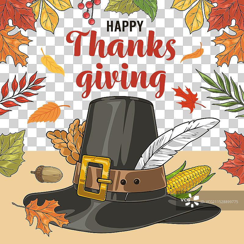 复古感恩节帽子彩色海报图片素材