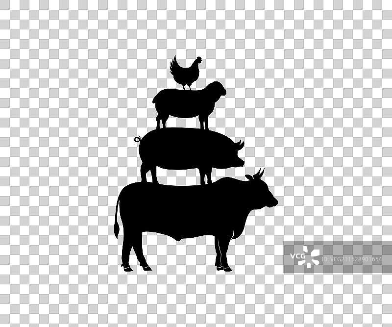 牛、猪、羊和鸡的模板图标图片素材