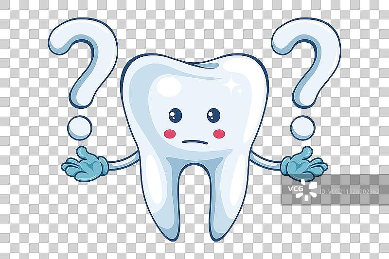 表达怀疑的卡通牙齿与一个问题图片素材