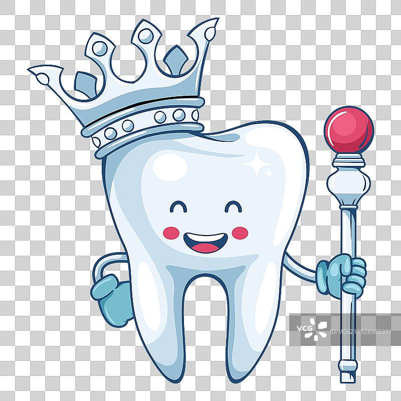 戴着王冠的卡通牙齿角色图片素材