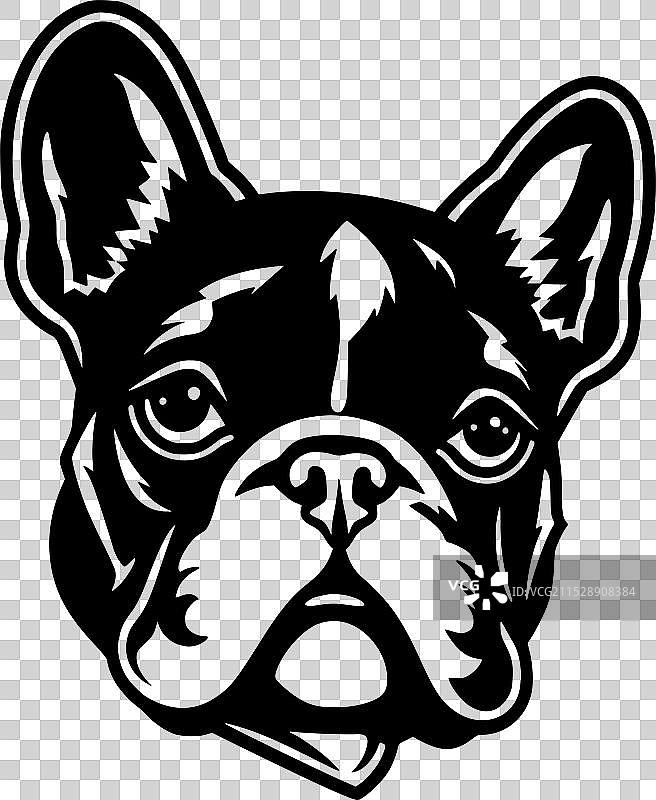法国斗牛犬 - 黑白色孤立图标图片素材