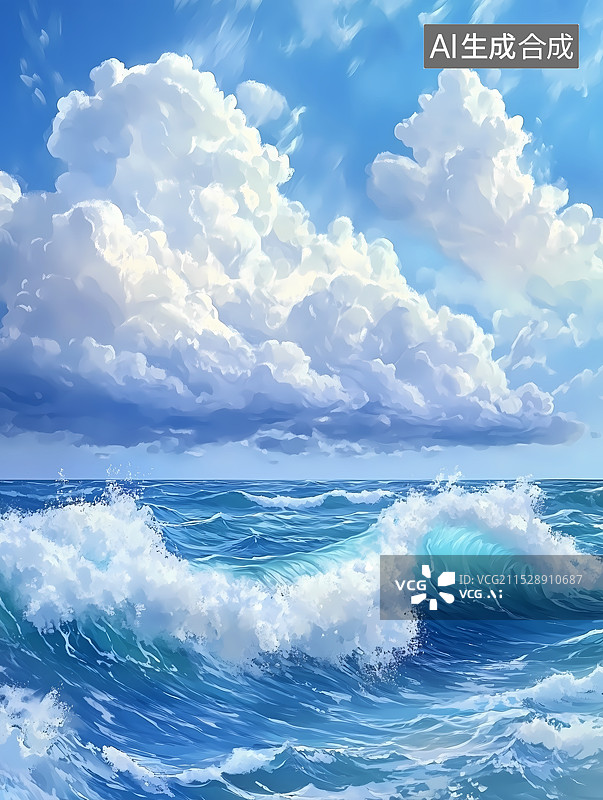 【AI数字艺术】蓝天白云下的行狼插画图片素材