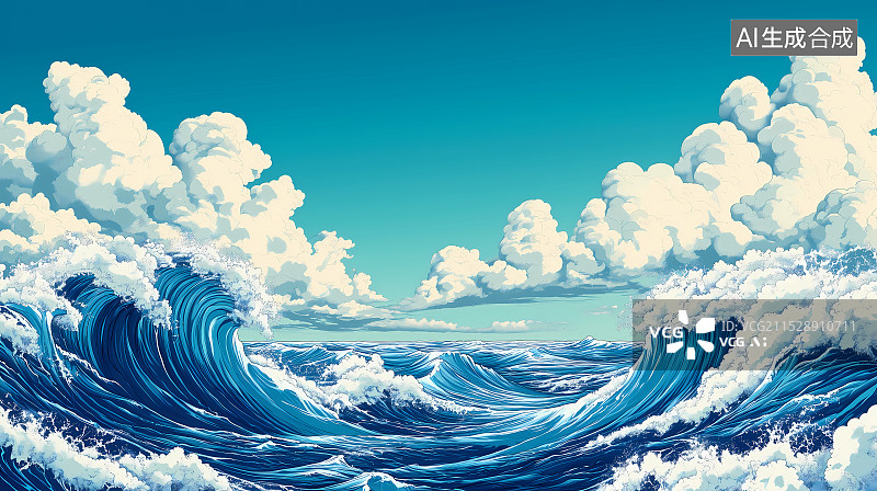 【AI数字艺术】蓝天白云下的行狼插画图片素材