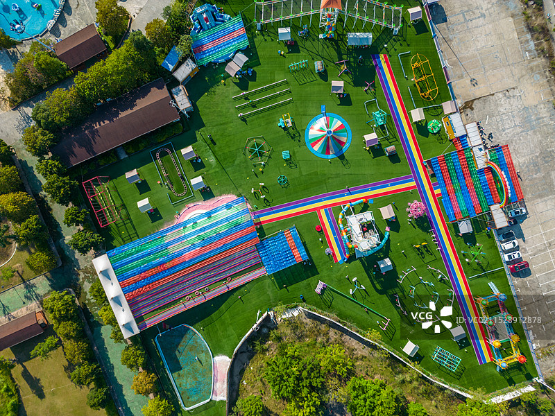 航拍玉林园博园克拉湾水上乐园，广西玉林市图片素材