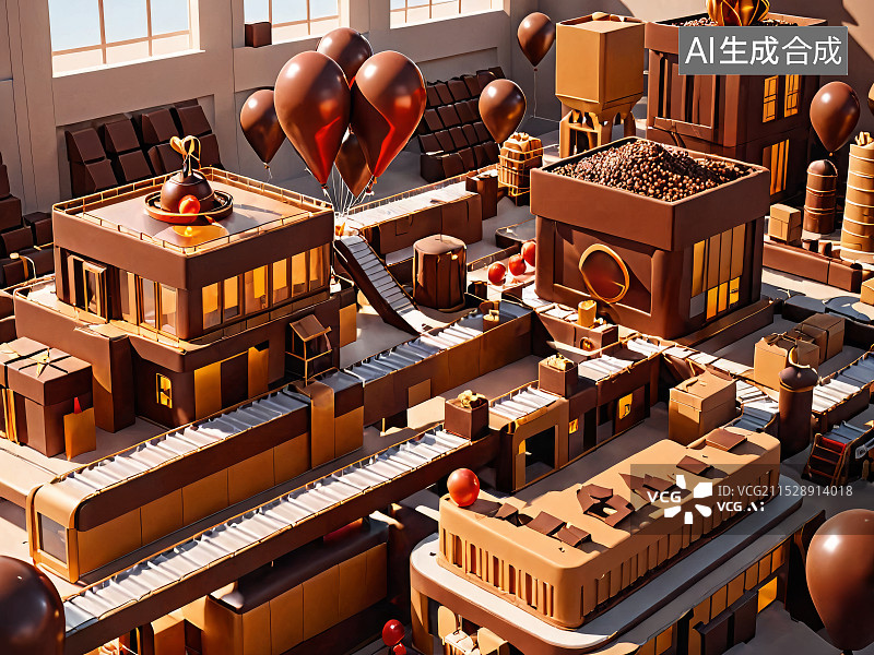 【AI数字艺术】微缩景观巧克力工厂图片素材