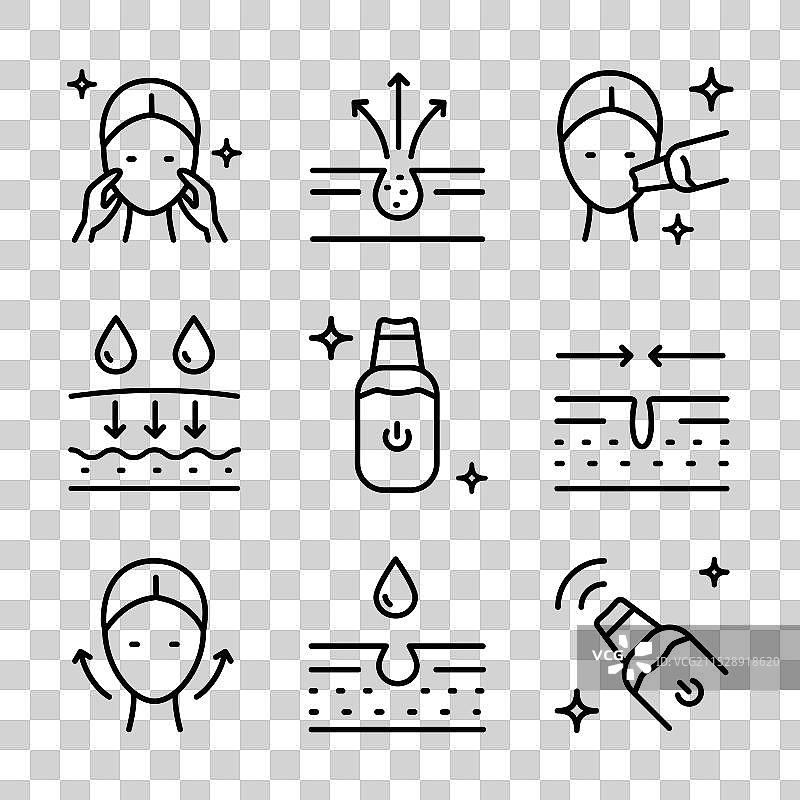 面部皮肤清洁器轮廓图标集图片素材