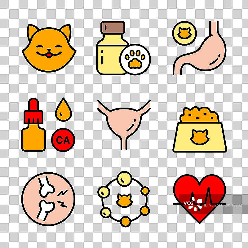 宠物维生素图标集，不同类型的猫咪图片素材